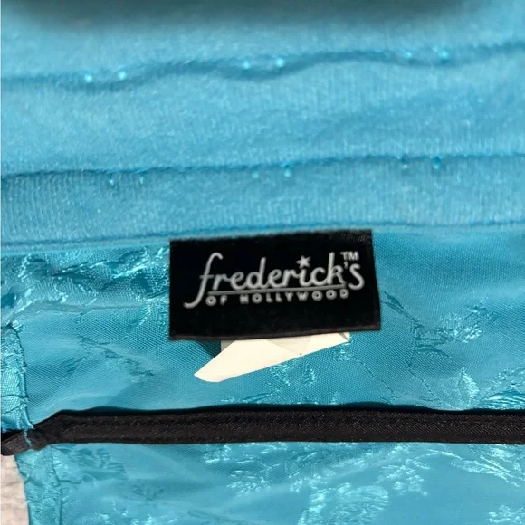 Frederick's of Hollywood Teal and Black Lace Corset Set - Picture 3 of 4